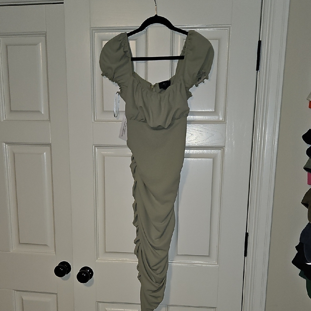 AX Paris Sage Green Ruched Midi Dress